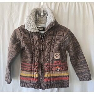 Deux Par Deux Boys Knit Cardigan Zip-up Brown Orange Airplane Theme‎ 24 Months